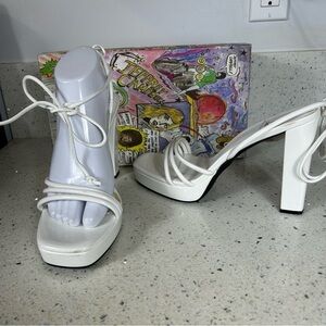 Jeffrey Campbell Presecco White Crinkle Vegan Patent Leather Platform Heel​​